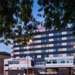 Exterior shot of Mercure Ayr Hotel at dusk