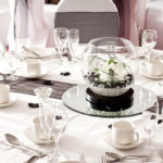 Glass bowl table centrepiece for wedding breakfast
